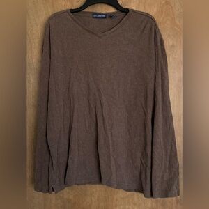 John Ashford Men’s Large Shirt V Neck Long Sleeves Ribbed Brown 100% Cotton